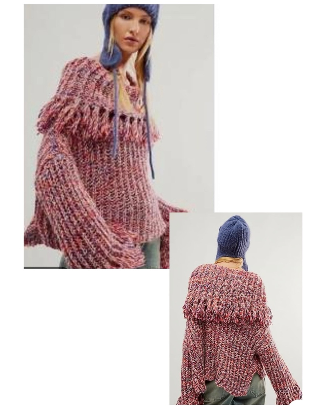🆕Bnwt Free People Kingsley Fringe Off-the-Shoulder Multicolor Knit Sweater -
